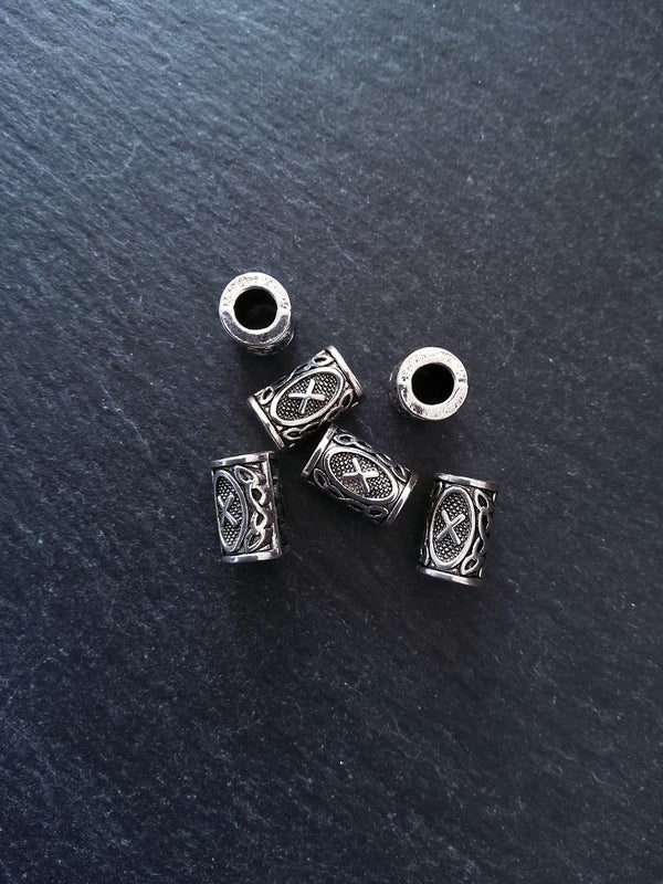 6 or 30 Gebo X Rune Beads Elder Futhark Antique Silver Tone 13x8mm. Large 4.7mm Hole