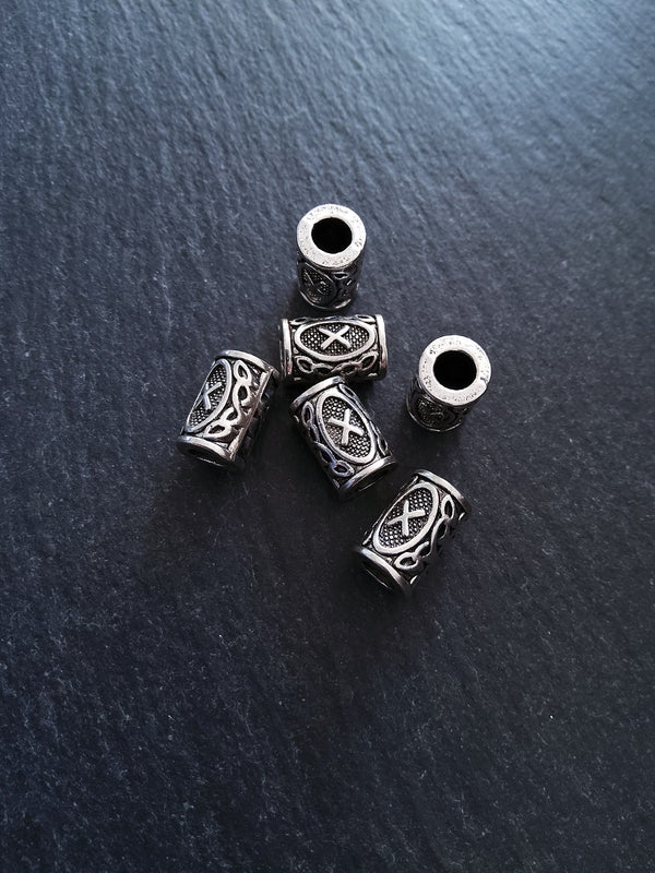 6 or 30 Gebo X Rune Beads Elder Futhark Antique Silver Tone 13x8mm. Large 4.7mm Hole