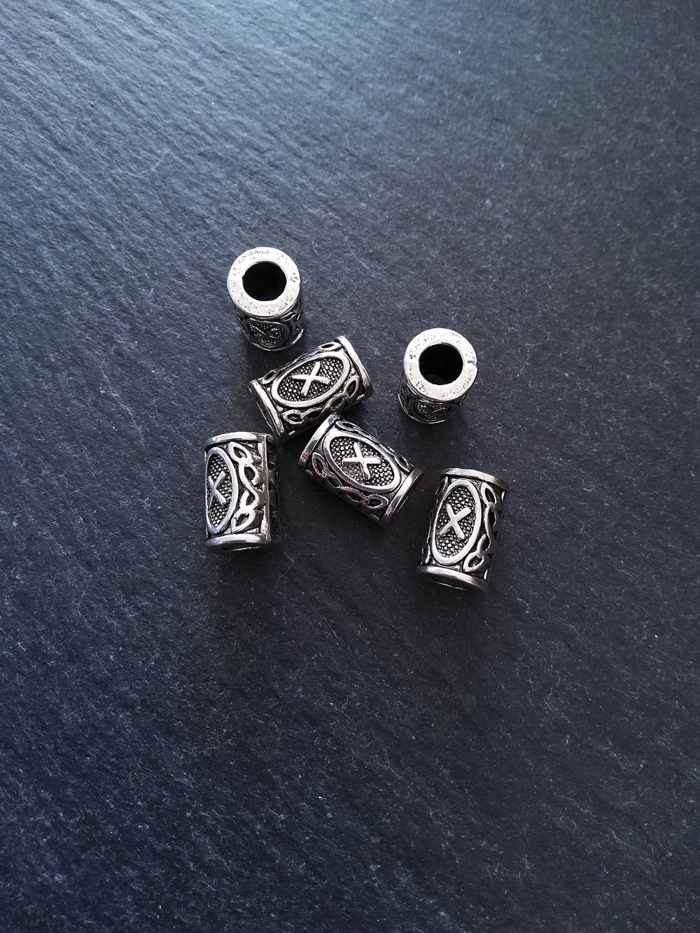 6 or 30 Gebo X Rune Beads Elder Futhark Antique Silver Tone 13x8mm. Large 4.7mm Hole