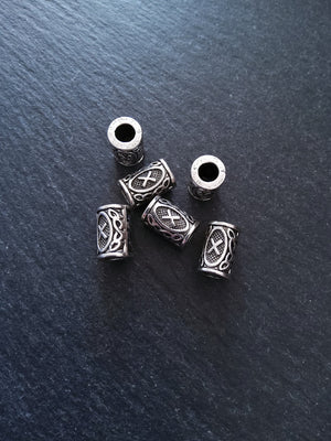 6 or 30 Gebo X Rune Beads Elder Futhark Antique Silver Tone 13x8mm. Large 4.7mm Hole