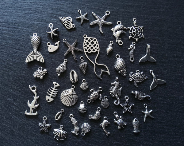 Under The Sea Collection - 40 Antique Silver Tone Alloy Charms
