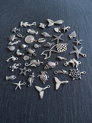 Under The Sea Collection - 40 Antique Silver Tone Alloy Charms