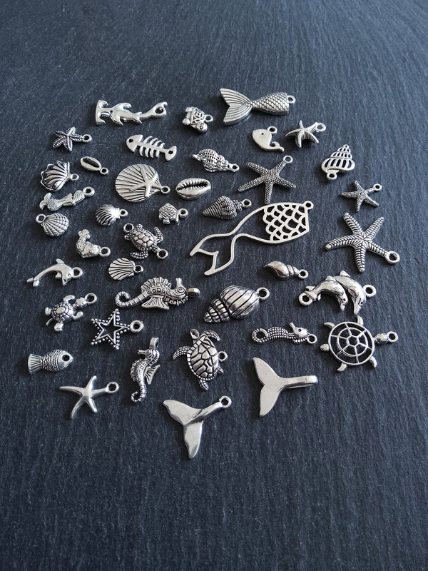 Under The Sea Collection - 40 Antique Silver Tone Alloy Charms