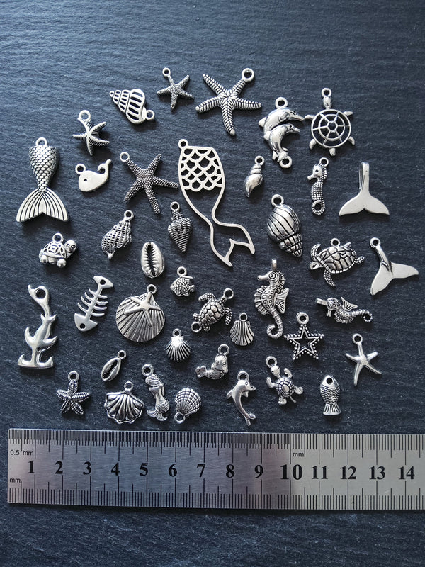 Under The Sea Collection - 40 Antique Silver Tone Alloy Charms