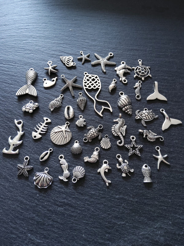 Under The Sea Collection - 40 Antique Silver Tone Alloy Charms