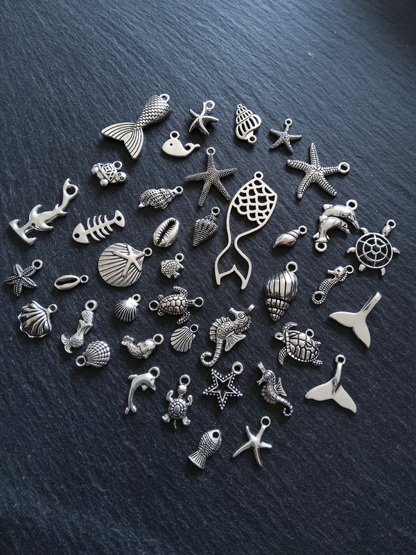 Under The Sea Collection - 40 Antique Silver Tone Alloy Charms