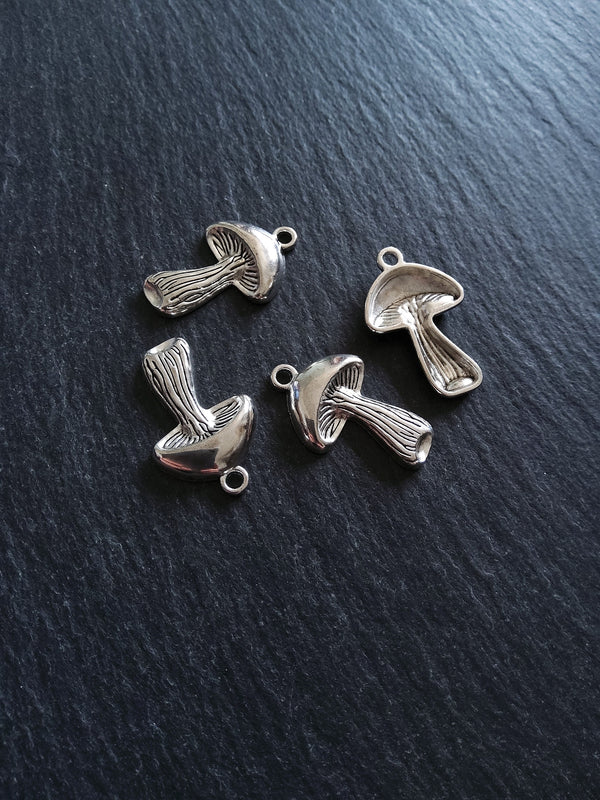 6 or 30 Mushroom Charms Antique Silver Tone 29x18mm