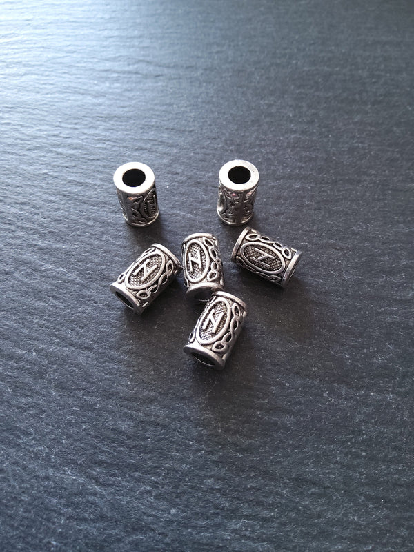6 or 30 Hagalaz ᚺ Rune Beads Elder Futhark Antique Silver Tone 13x8mm. Large 4.7mm Hole