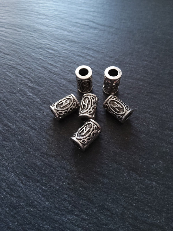 6 or 30 Hagalaz ᚺ Rune Beads Elder Futhark Antique Silver Tone 13x8mm. Large 4.7mm Hole