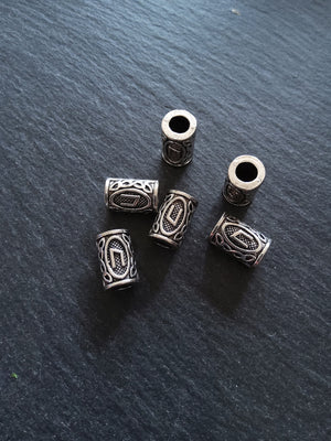 6 or 30 Uruz ᚢ Rune Beads Elder Futhark Antique Silver Tone 13x8mm. Large 4.7mm Hole