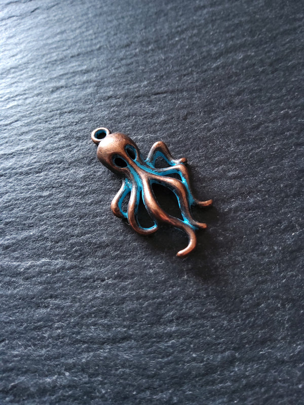8 or 40 Antique Copper Octopus Charms with Blue Patina 31x17x5mm