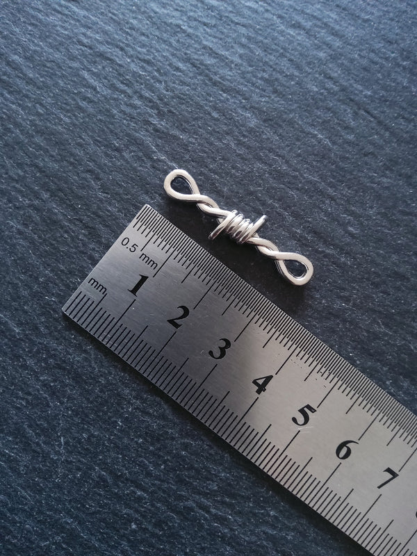 8 or 40 Long Barbed Wire Connector Charms Antique Silver Tone Alloy 34x10mm