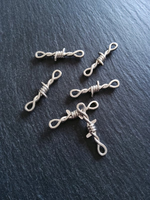 8 or 40 Long Barbed Wire Connector Charms Antique Silver Tone Alloy 34x10mm