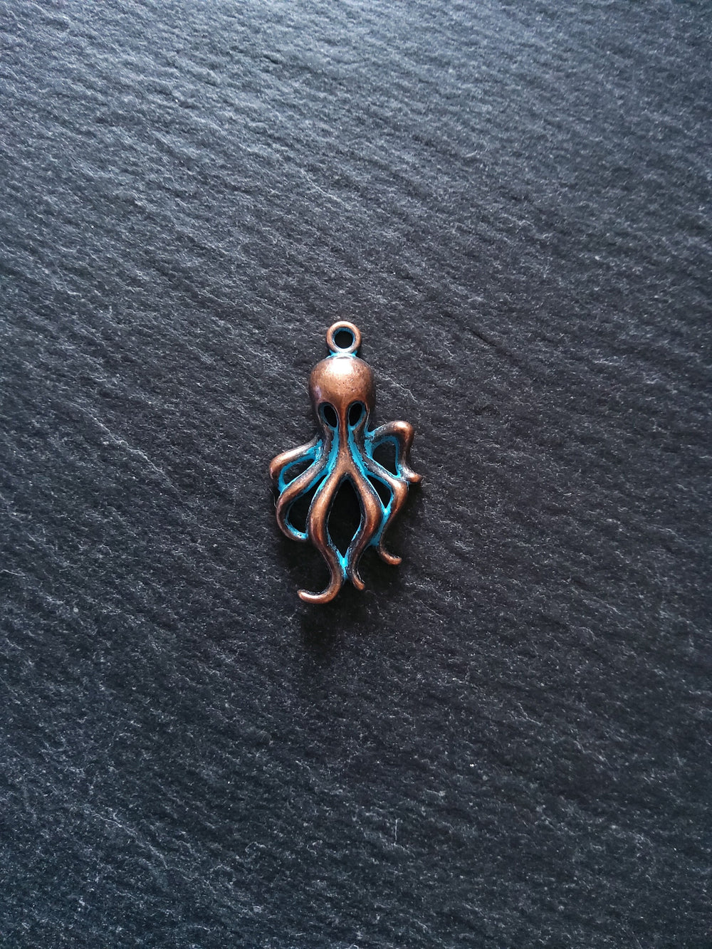 8 or 40 Antique Copper Octopus Charms with Blue Patina 31x17x5mm