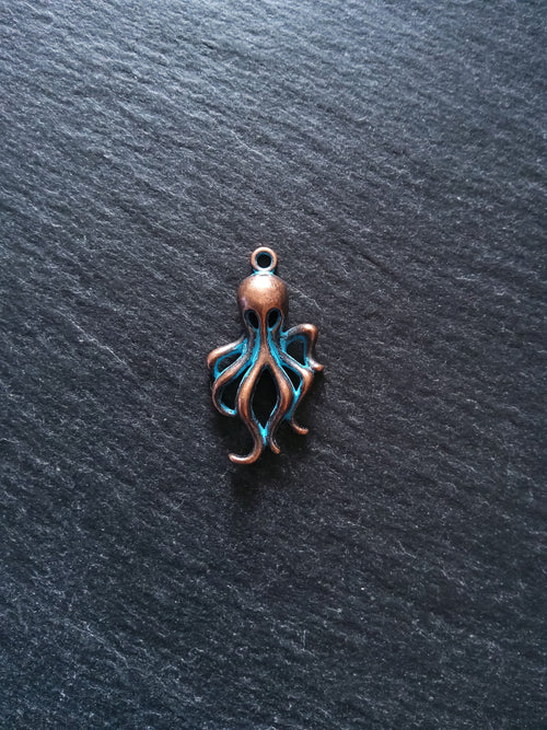 8 or 40 Antique Copper Octopus Charms with Blue Patina 31x17x5mm