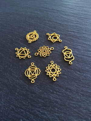 1 or 5 Full Sets of The Seven Chakras Connector Charms Bright Gold Plated Small 20x13mm
