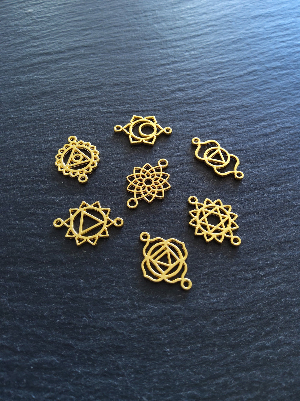 1 or 5 Full Sets of The Seven Chakras Connector Charms Bright Gold Plated Small 20x13mm