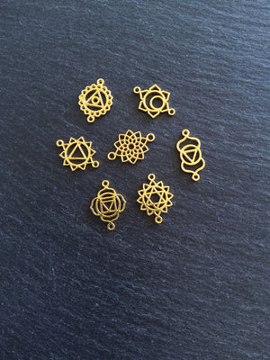 1 or 5 Full Sets of The Seven Chakras Connector Charms Bright Gold Plated Small 20x13mm
