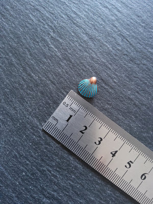 8 or 40 Antique Copper Scallop Shell Charms with Blue Patina 21x11mm