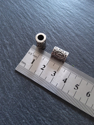 6 or 30 Uruz ᚢ Rune Beads Elder Futhark Antique Silver Tone 13x8mm. Large 4.7mm Hole