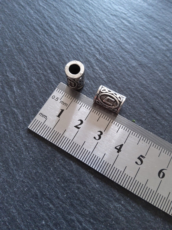 6 or 30 Uruz ᚢ Rune Beads Elder Futhark Antique Silver Tone 13x8mm. Large 4.7mm Hole