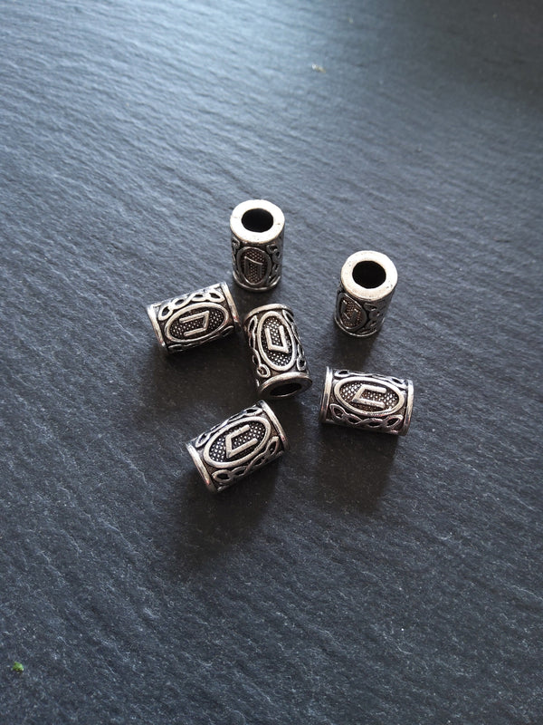 6 or 30 Uruz ᚢ Rune Beads Elder Futhark Antique Silver Tone 13x8mm. Large 4.7mm Hole