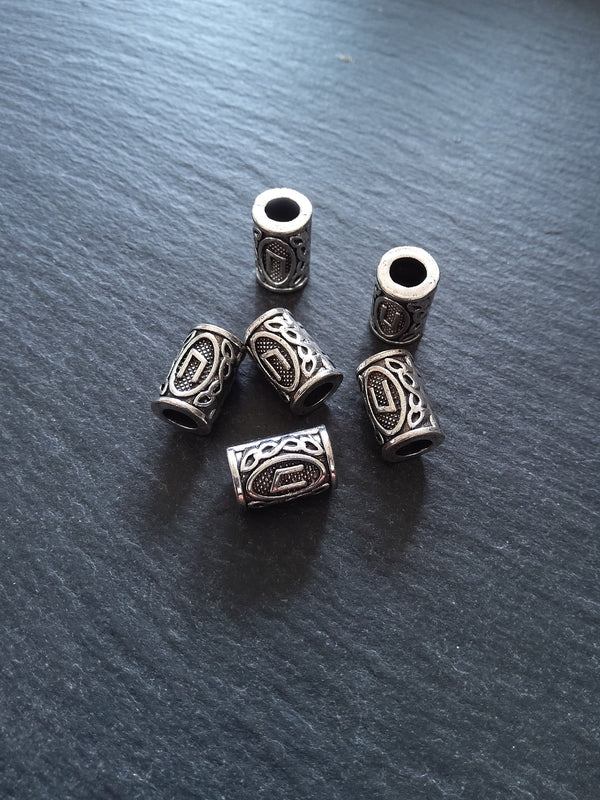6 or 30 Uruz ᚢ Rune Beads Elder Futhark Antique Silver Tone 13x8mm. Large 4.7mm Hole