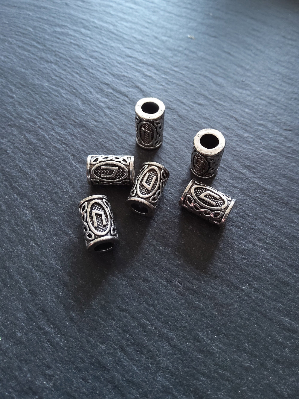 6 or 30 Uruz ᚢ Rune Beads Elder Futhark Antique Silver Tone 13x8mm. Large 4.7mm Hole