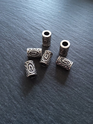 6 or 30 Uruz ᚢ Rune Beads Elder Futhark Antique Silver Tone 13x8mm. Large 4.7mm Hole