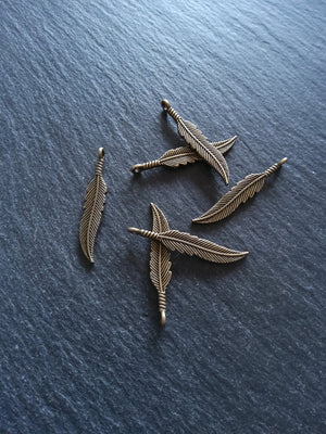 10 or 50 Antique Bronze Tone Feather Charms 37x7x1.8mm Nickel FREE