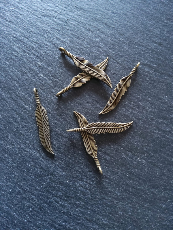 10 or 50 Antique Bronze Tone Feather Charms 37x7x1.8mm Nickel FREE