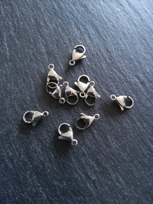 10 or 50 Stainless Steel Lobster Clasps 10mm 11mm 12mm or 13mm
