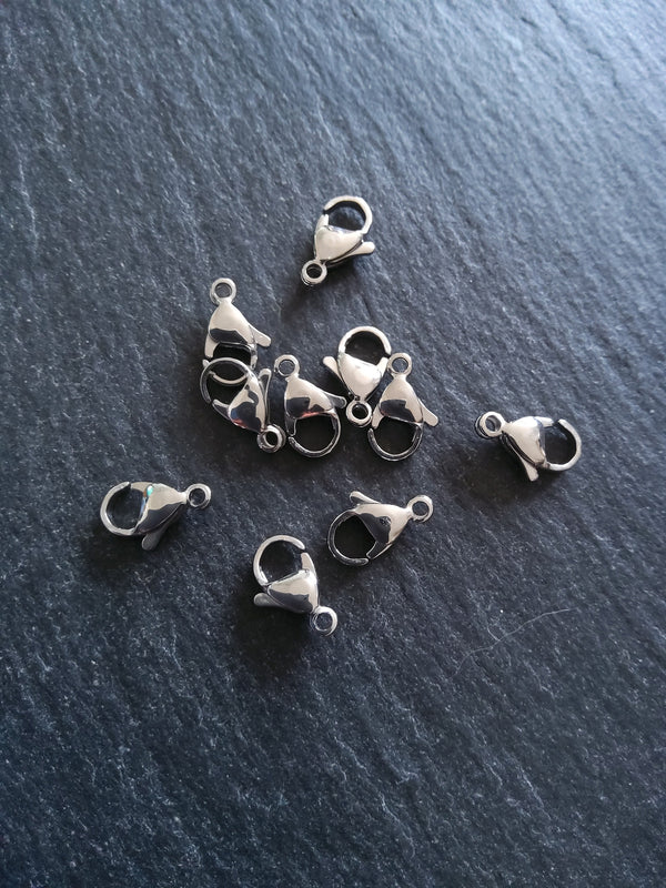 10 or 50 Stainless Steel Lobster Clasps 10mm 11mm 12mm or 13mm