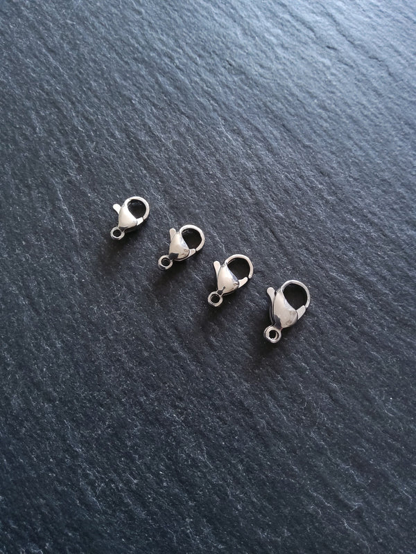 10 or 50 Stainless Steel Lobster Clasps 10mm 11mm 12mm or 13mm