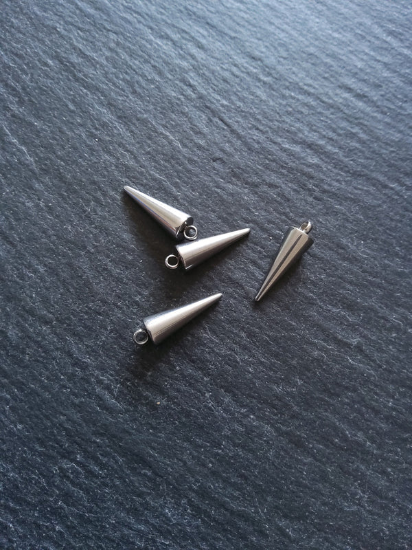 5 or 25 Cone Spike Charms Stainless Steel Solid Smooth 18x5mm - ContentedCatz
