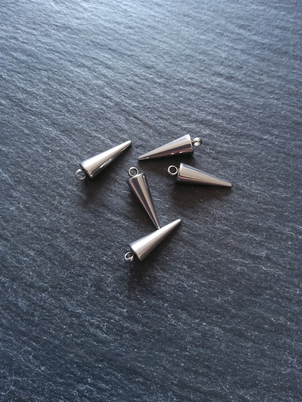 5 or 25 Cone Spike Charms Stainless Steel Solid Smooth 18x5mm - ContentedCatz