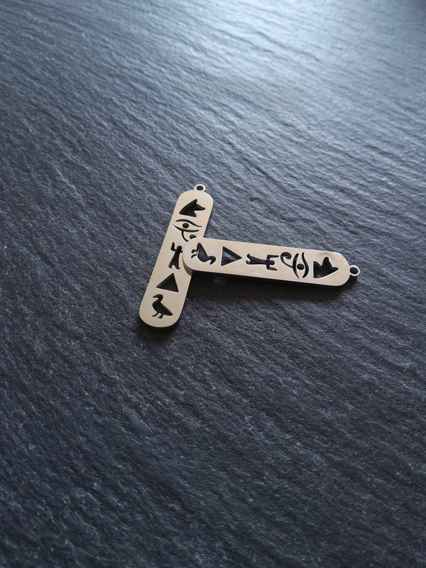 1 or 5 Stainless Steel Egyptian Hieroglyphs Cartouche Charms 33.5x7.5x1.5mm