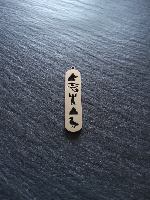 1 or 5 Stainless Steel Egyptian Hieroglyphs Cartouche Charms 33.5x7.5x1.5mm