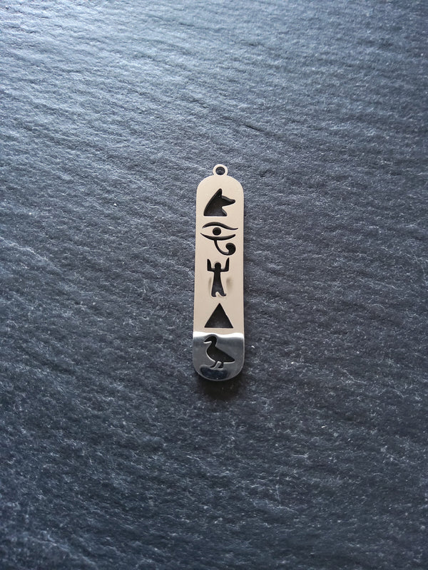 1 or 5 Stainless Steel Egyptian Hieroglyphs Cartouche Charms 33.5x7.5x1.5mm