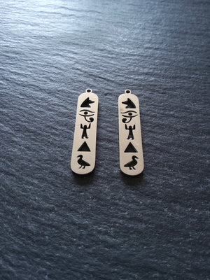 1 or 5 Stainless Steel Egyptian Hieroglyphs Cartouche Charms 33.5x7.5x1.5mm