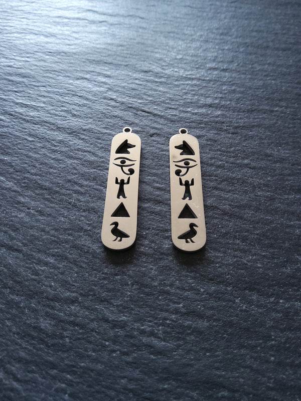 1 or 5 Stainless Steel Egyptian Hieroglyphs Cartouche Charms 33.5x7.5x1.5mm