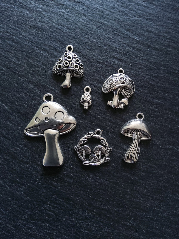 The Mushroom Collection Charms Antique Silver Tone Alloy Pack of 6