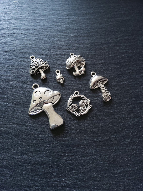The Mushroom Collection Charms Antique Silver Tone Alloy Pack of 6