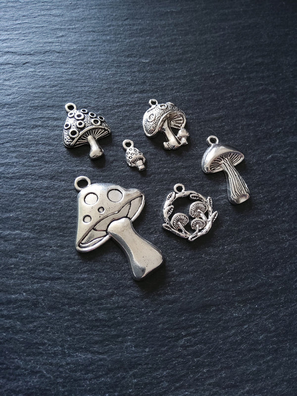 The Mushroom Collection Charms Antique Silver Tone Alloy Pack of 6