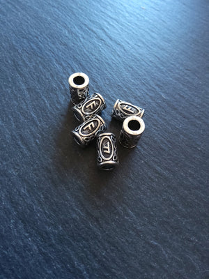 6 or 30 Ansuz ᚨ Rune Beads Elder Futhark Antique Silver Tone 13x8mm. Large 4.7mm Hole