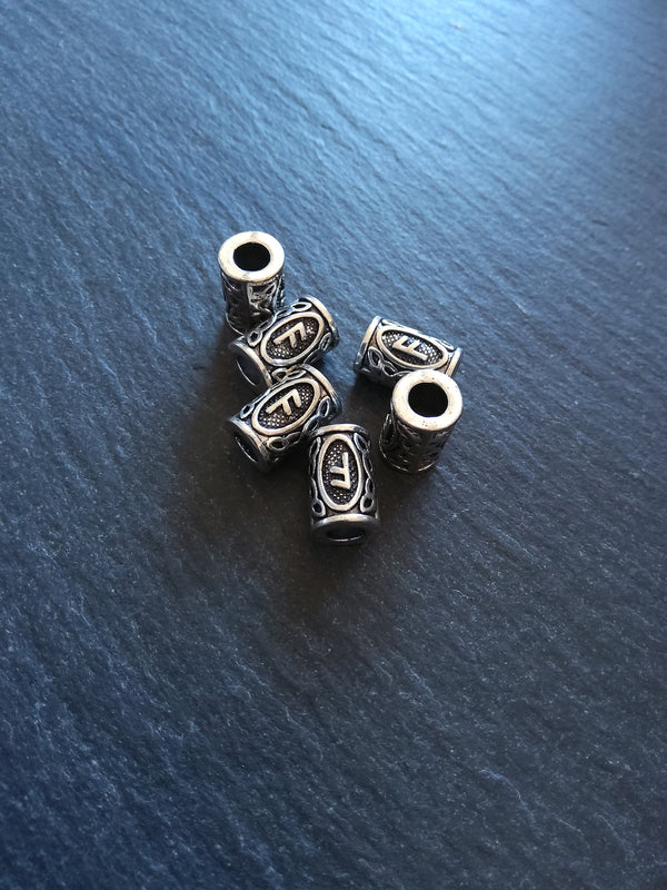 6 or 30 Ansuz ᚨ Rune Beads Elder Futhark Antique Silver Tone 13x8mm. Large 4.7mm Hole