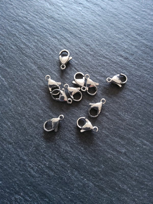 10 or 50 Stainless Steel Lobster Clasps 10mm 11mm 12mm or 13mm