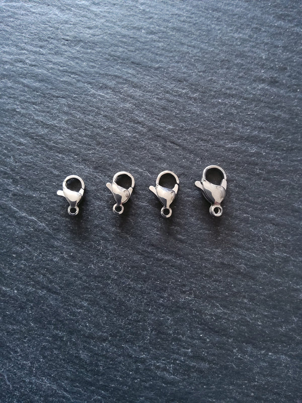 10 or 50 Stainless Steel Lobster Clasps 10mm 11mm 12mm or 13mm