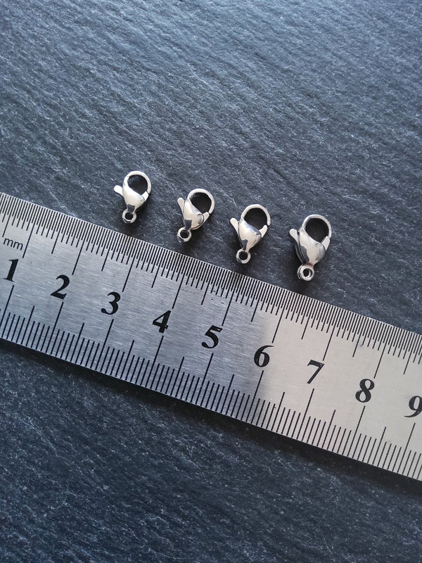10 or 50 Stainless Steel Lobster Clasps 10mm 11mm 12mm or 13mm