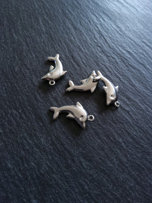 10 or 50 Dolphin Charms Stainless Steel 22x14x3mm